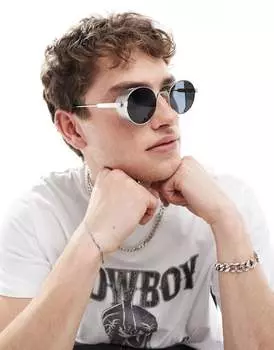 Овальные солнцезащитные очки из серебристого металла с сеткой ASOS DESIGN