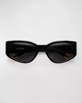 Овальные солнцезащитные очки Les Lunettes Gala из ацетата Jacquemus, цвет Black Yellow Gold Grey
