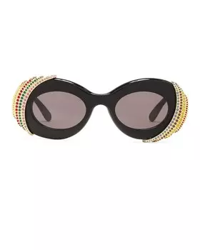 Овальные солнцезащитные очки Loewe, цвет Shiny Black & Smoke