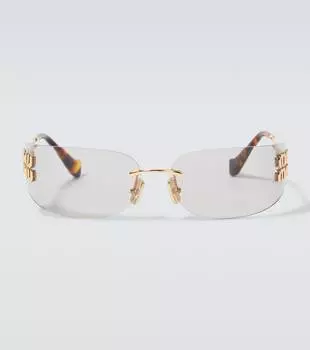 Овальные солнцезащитные очки Logo Miu Miu, Gold Grey