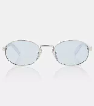 Овальные солнцезащитные очки Prada, Silver/Blue