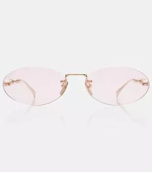 Овальные солнцезащитные очки с логотипом Gucci, Gold-Gold-Pink