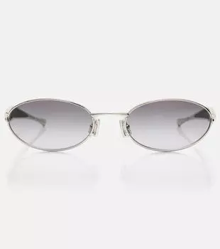 Овальные солнцезащитные очки Sardine Bottega Veneta, Silver-Silver-Grey