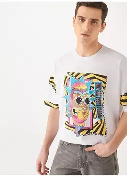 Оверсайз белая мужская футболка с круглым вырезом и принтом Mavi