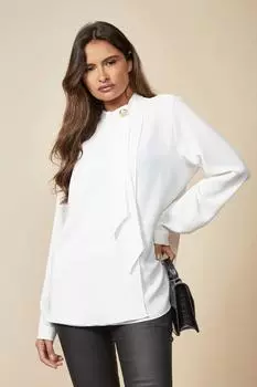 Оверсайз-блузка с высоким воротником и брошью HOXTON GAL, белый