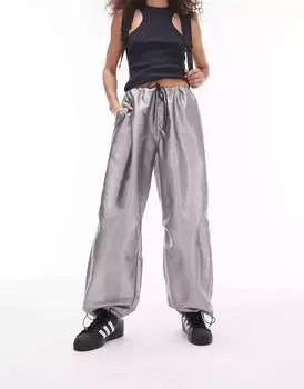 Оверсайз-брюки из нейлона с воздушным шаром Topshop серебристого цвета с металликом