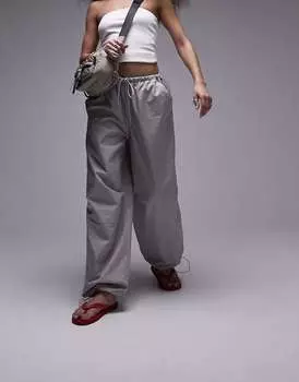 Оверсайз-брюки-парашюты из нейлона-карго цвета Oyster Topshop
