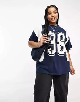 Оверсайз-футболка ASOS DESIGN Curve с изображением футбольного мяча 98 темно-синего цвета