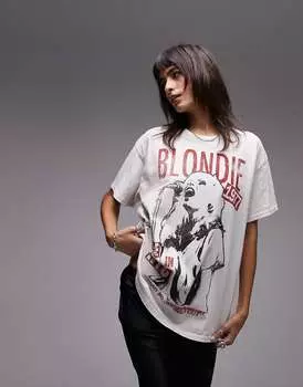 Оверсайз-футболка цвета экрю Blondie live in NYC с графической лицензией Topshop