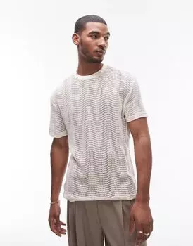 Оверсайз-футболка цвета экрю с короткими рукавами Topman ажурной структуры