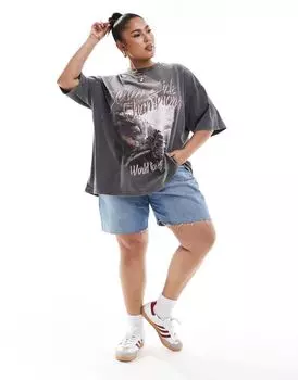 Оверсайз-футболка серого цвета с каменным рисунком ASOS DESIGN Curve