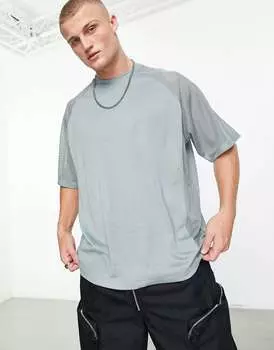 Оверсайз-футболка серого цвета в сетку ASOS в стиле колор-блок