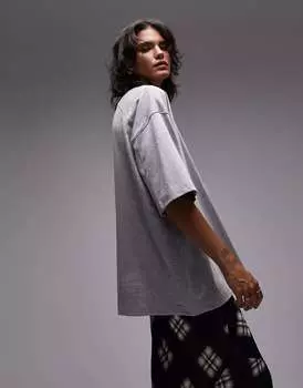 Оверсайз-футболка со швом Topshop серого меланжевого цвета