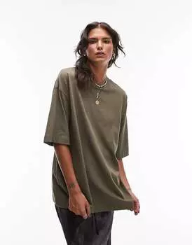 Оверсайз-футболка Topshop цвета хаки со швом
