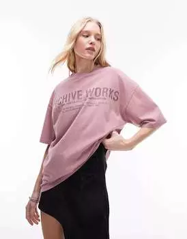 Оверсайз-футболка Topshop Graphic archiveworks пыльно-розового цвета