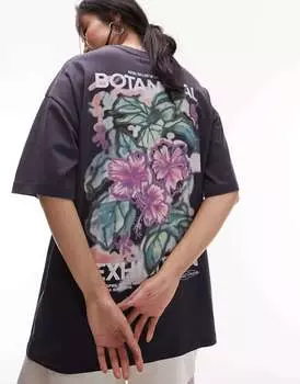 Оверсайз-футболка Topshop, угольная выставка, графическая ботаническая выставка