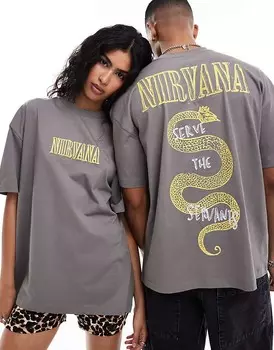 Оверсайз-футболка унисекс графитового цвета с лицензионной графикой Nirvana Band ASOS DESIGN