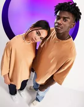 Оверсайз-футболка унисекс с карманом из смесового хлопка ASOS DESIGN Circular Design бежевого цвета - КОРИЧНЕВЫЙ