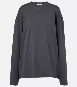 Оверсайз хлопковая футболка с логотипом Prada, Piombo