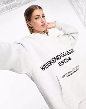 Оверсайз-худи серого цвета с многорядным логотипом ASOS Weekend Collective