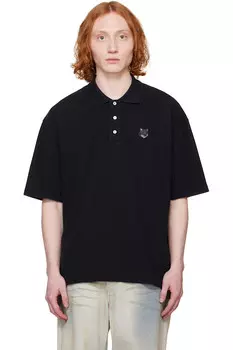 Оверсайз-поло с нашивкой в виде головы лисы Maison Kitsun, черный