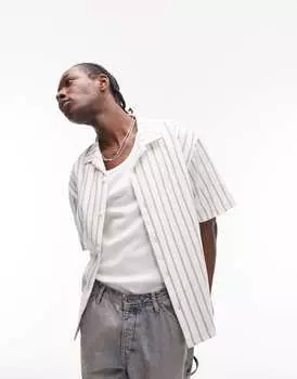 Оверсайз-рубашка из джерси с вертикальной полоской Topman цвета экрю