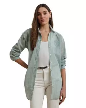 Оверсайз рубашка из хлопкового вуаля в полоску Ralph Lauren, зеленый