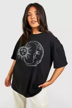 оверсайзная футболка солнце и луна Boohoo, черный