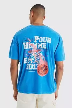 Оверсайзовая футболка basketball flames Boohoo, синий