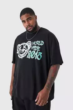 оверсайзовая футболка с графикой тедди worldwide Boohoo, черный