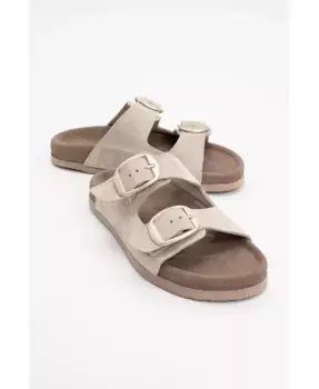 Овеста Слайды на мягкой стельке из кожи (женские) Forever & Always Shoes, коричневый/бежевый