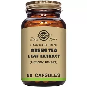 Овощные капсулы с экстрактом листьев зеленого чая — высокий уровень антиоксидантов — способствует здоровью сердца, печени и мозга — веганские, кошерные и без глютена, Solgar