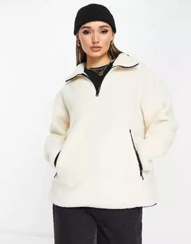 Овсяная флисовая куртка ASOS DESIGN на молнии до половины с контрастной деталью