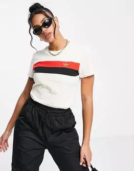 Овсяная футболка в полоску adidas Originals 'ski chic'
