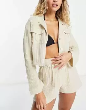 Овсяная пляжная рубашка оверсайз с карманами ASOS