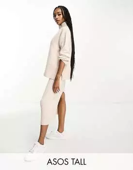 Овсяная трикотажная юбка миди комбинированного цвета ASOS DESIGN Tall