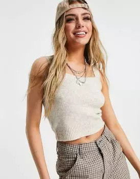 Овсяная вязаная майка Topshop с квадратным вырезом