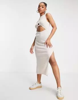 Овсяное платье макси без рукавов с вырезом спереди ASOS DESIGN