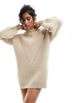 Овсяное платье объемной вязки с напуском Miss Selfridge