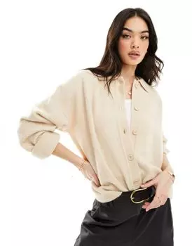Овсяный кардиган-рубашка с вязаным воротником ASOS DESIGN