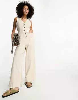 Овсяный льняной комбинезон с пуговицами ASOS DESIGN