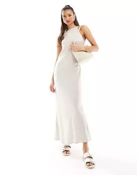 Овсяный льняной сарафан-борцовка ASOS DESIGN
