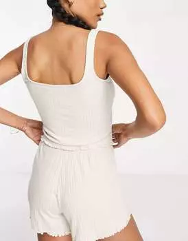 Овсяный пижамный жилет в рубчик с салатовым краем ASOS mix & match