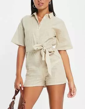 Овсяный пляжный комбинезон-рубашка с поясом ASOS DESIGN