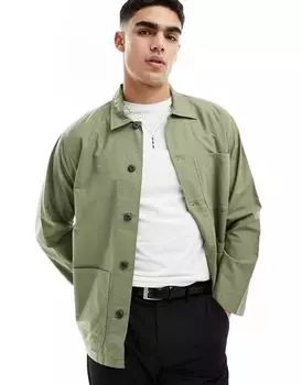 Оксфордская куртка-рубашка Polo Ralph Lauren серо-зеленого цвета, окрашенная в готовом виде, с логотипом бренда, накладными карманами и классическим кроем оверсайз