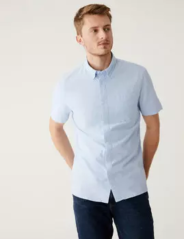 Оксфордская рубашка из чистого хлопка Marks & Spencer, светло-синий