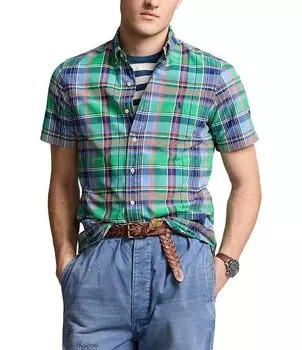 Оксфордская рубашка классического кроя в клетку Polo Ralph Lauren с короткими рукавами, зеленый
