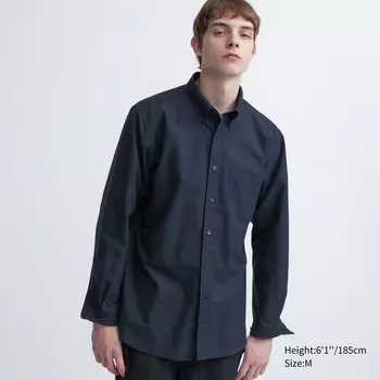 Оксфордская рубашка обычного кроя Uniqlo, темно-синий