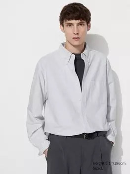 Оксфордская рубашка обычного покроя, в полоску Uniqlo, серый