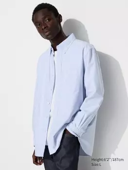 Оксфордская рубашка обычного покроя, в полоску Uniqlo, синий